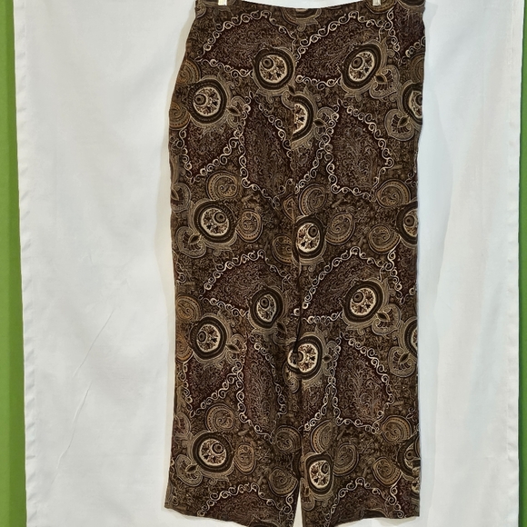 Theo Miles Brown Paisley Pull On Draw String Silk Psnts Wmns Sz 14 - Picture 3 of 9